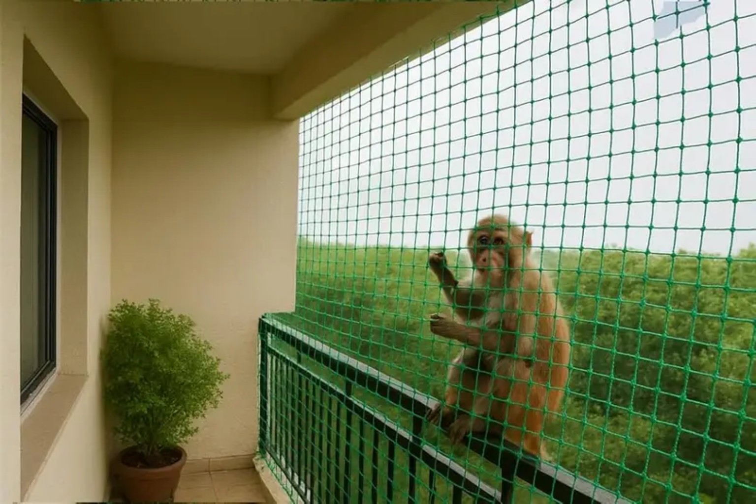 Monkey protection net on balcony